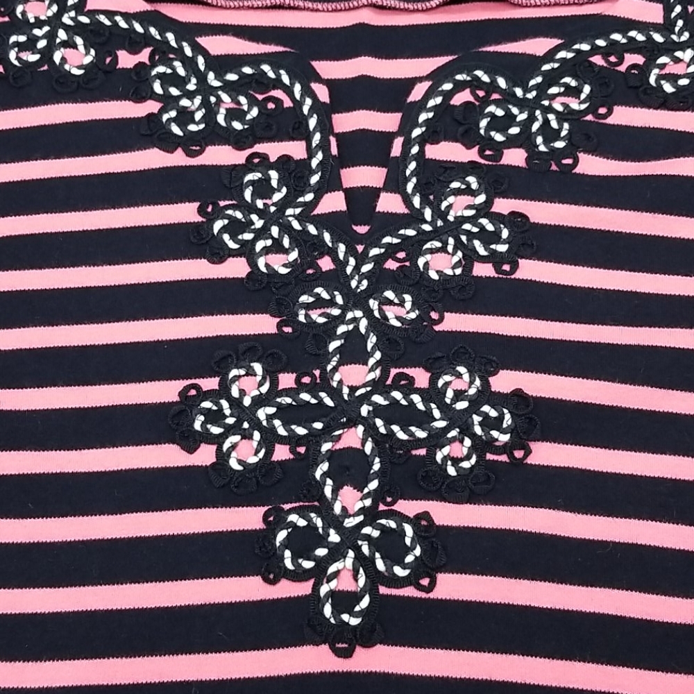Talbots Petites Pink and Black Striped 3/4 Sleeve Midi Large Petite Dress - Picture 6 of 9